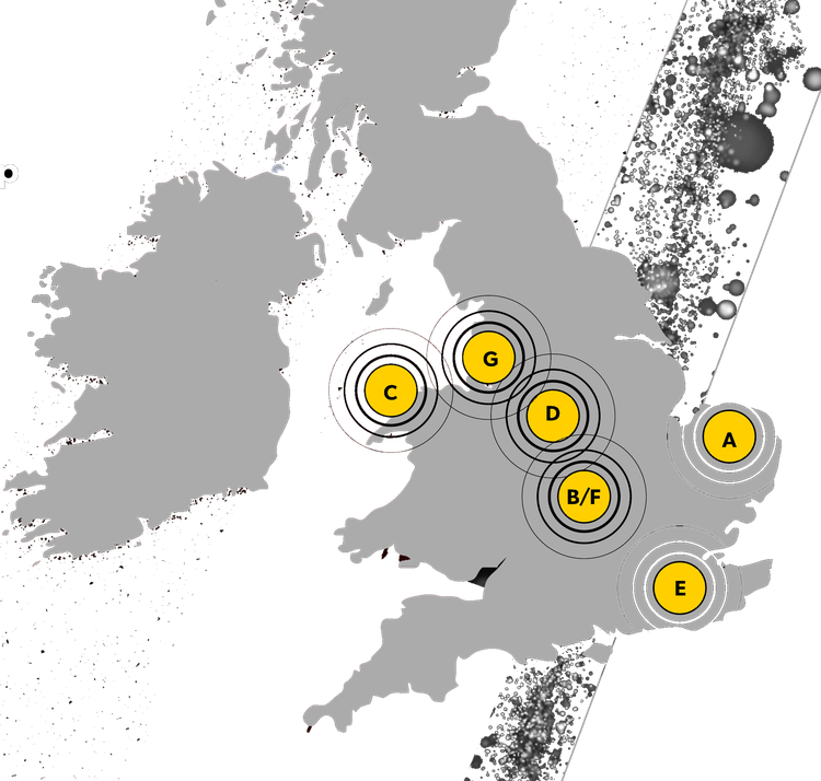 Map of the UK showing the 2026 Fiesta Junior race calendar venues