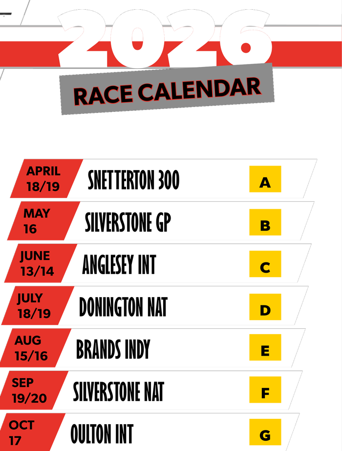 2026 Fiesta Junior race calendar: Snetterton 300, Silverstone GP, Anglesey Int, Donington Nat, Brands Indy, Silverstone Nat, Oulton Int